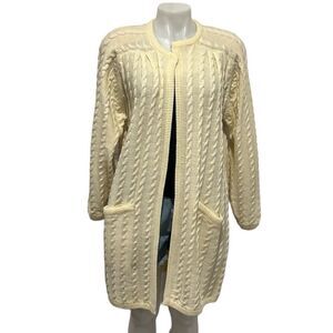 Karen Scott vintage cream open front cable knit cardigan size Medium